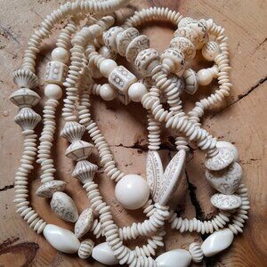 Faux Carved Necklace Plastic Beads Double Strand
